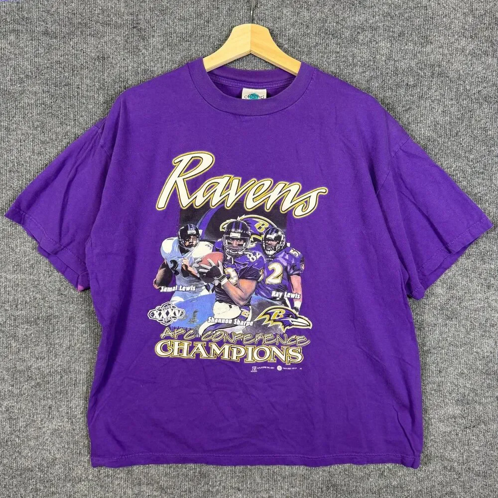 Vintage 2001 Baltimore Ravens AFC Champions T Shirt Mens XL Ray Lewis Purple